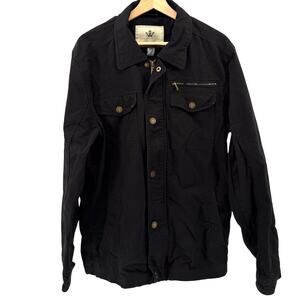 Wenven Black Utility Workwear Field Jacket Military Full Zip Multi Pocket